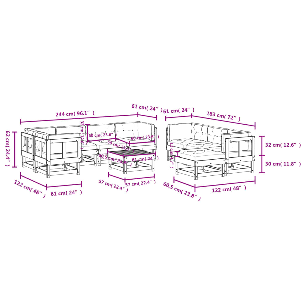 vidaXL Patio Lounge Set with Cushions Outdoor Conversation Set Solid Wood-15