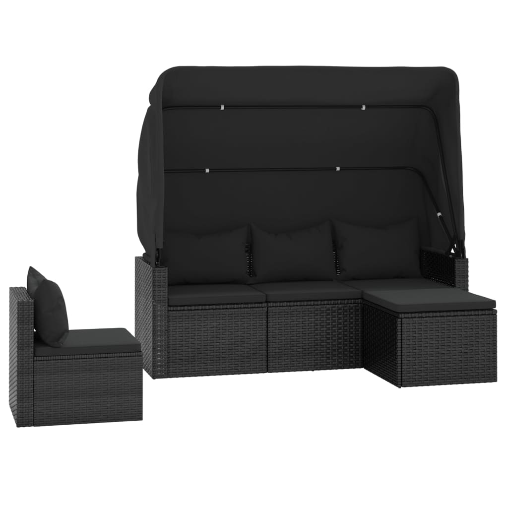 vidaXL 4 Piece Patio Sofa Set with Cushions Black Poly Rattan-1