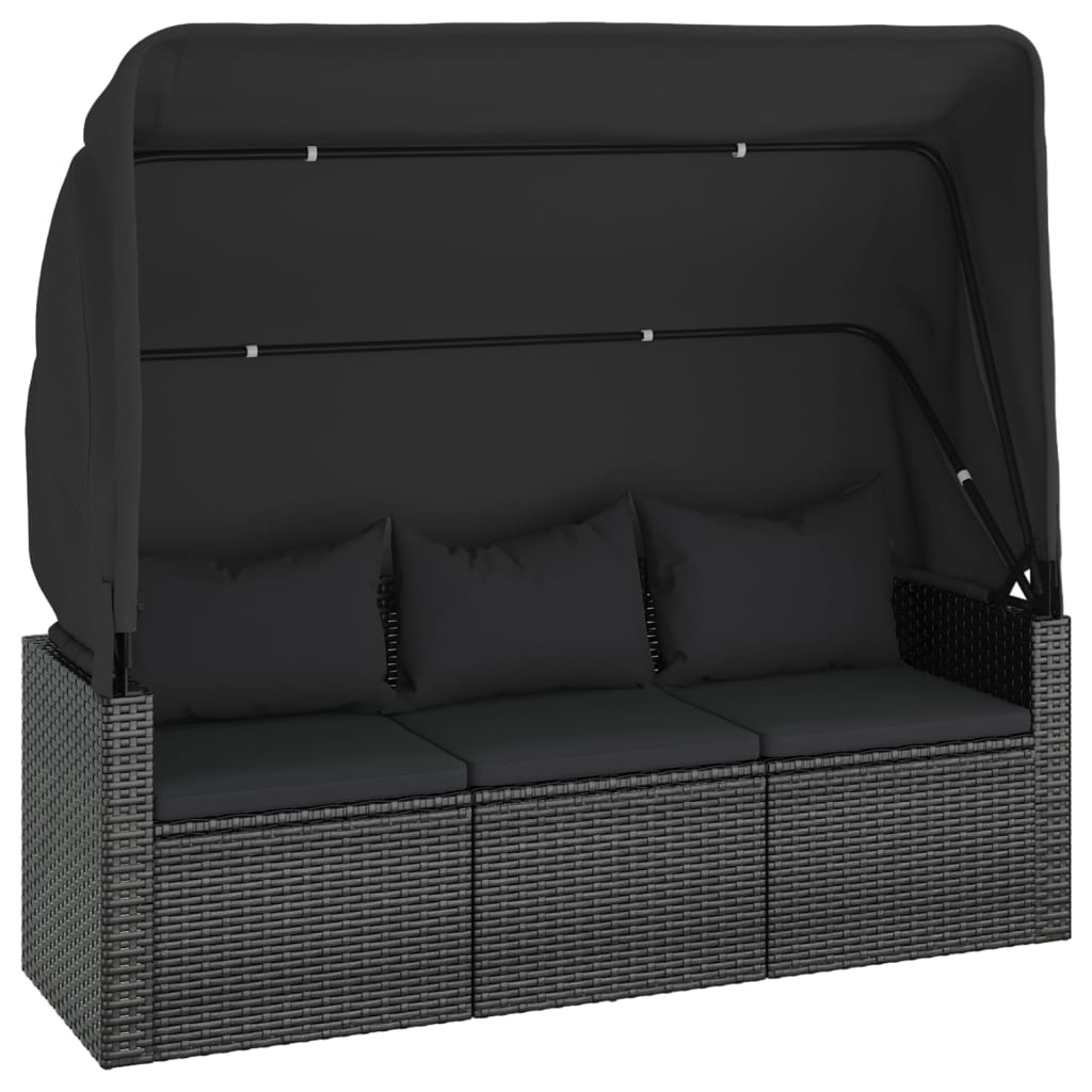 vidaXL 4 Piece Patio Sofa Set with Cushions Black Poly Rattan-3