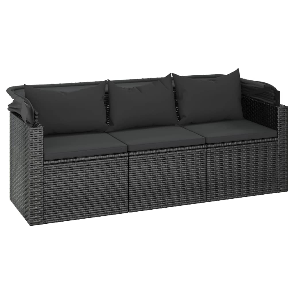 vidaXL 4 Piece Patio Sofa Set with Cushions Black Poly Rattan-4