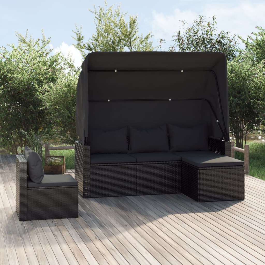 vidaXL 4 Piece Patio Sofa Set with Cushions Black Poly Rattan-0