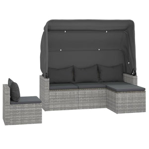 vidaXL 4 Piece Patio Sofa Set with Cushions Gray Poly Rattan-1