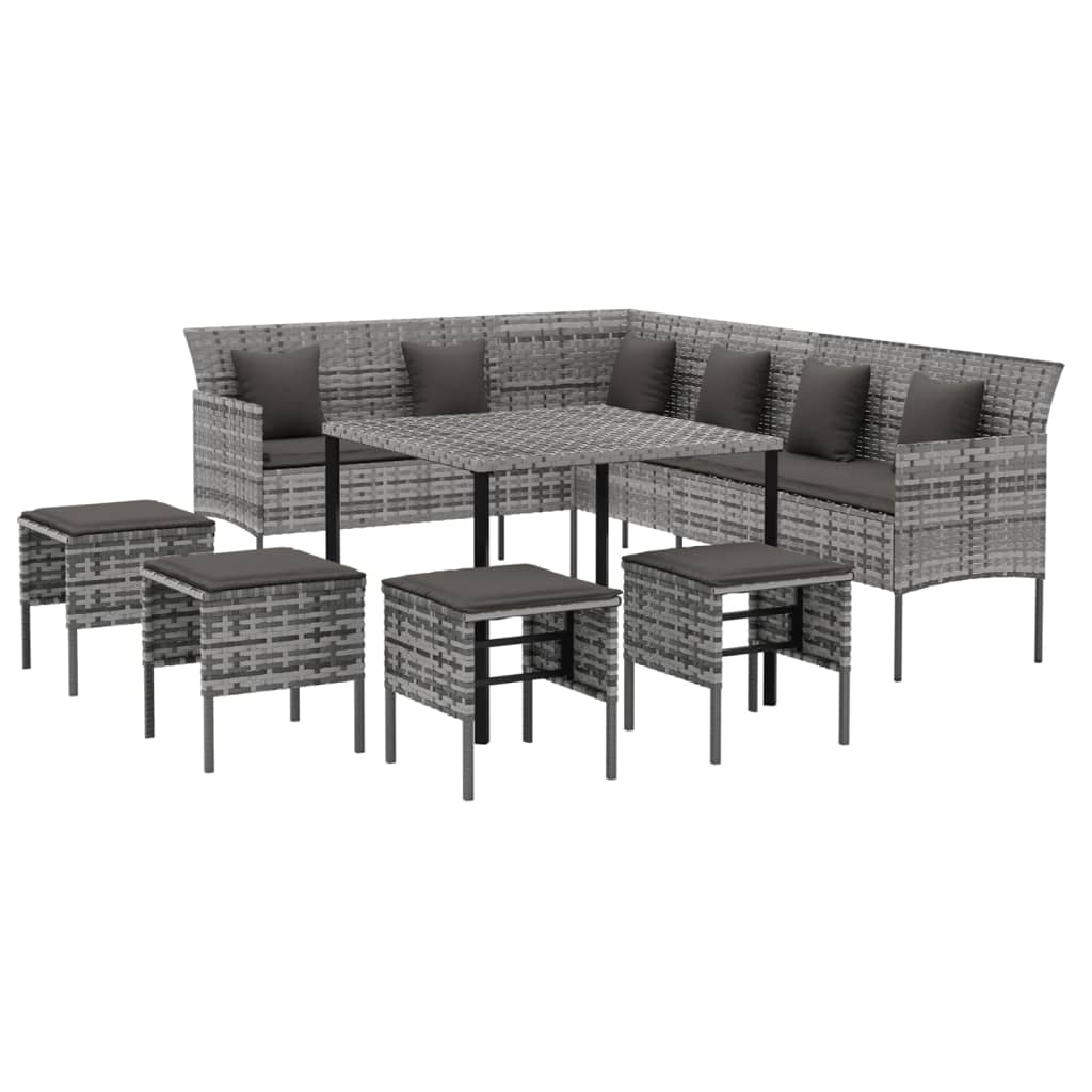 vidaXL Patio Dining Set with Cushions Outdoor Conversation Set Poly Rattan-10