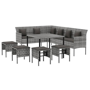 vidaXL Patio Dining Set with Cushions Outdoor Conversation Set Poly Rattan-12