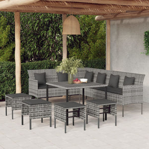 vidaXL Patio Dining Set with Cushions Outdoor Conversation Set Poly Rattan-11