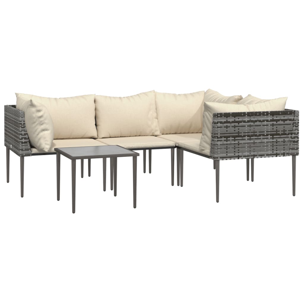 vidaXL Patio Furniture Set Outdoor Lounge Set with Cushions Gray Poly Rattan-1