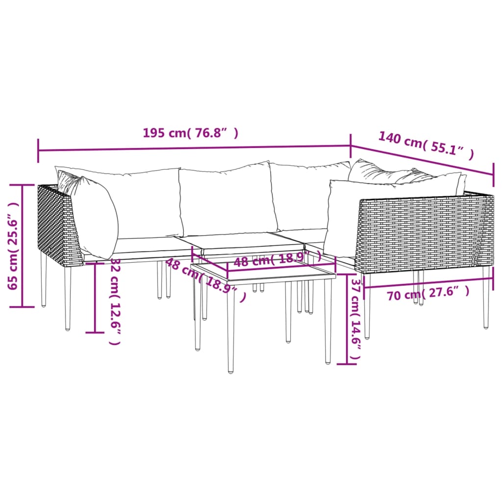 vidaXL Patio Furniture Set Outdoor Lounge Set with Cushions Gray Poly Rattan-7