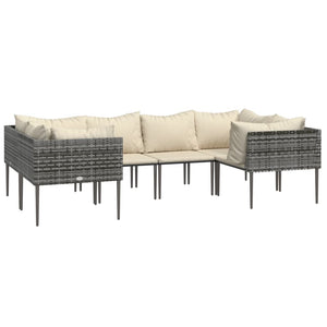 vidaXL Patio Furniture Set Outdoor Lounge Set with Cushions Gray Poly Rattan-3