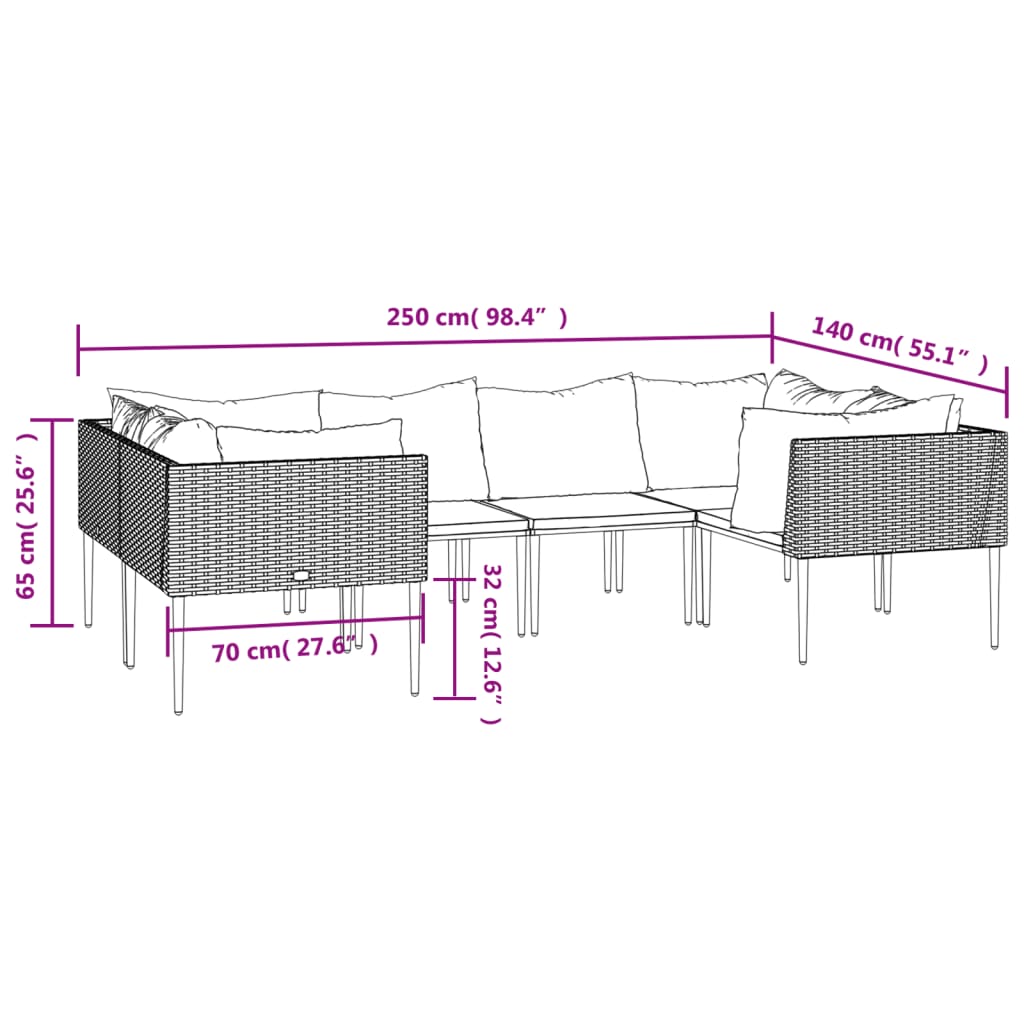 vidaXL Patio Furniture Set Outdoor Lounge Set with Cushions Gray Poly Rattan-7