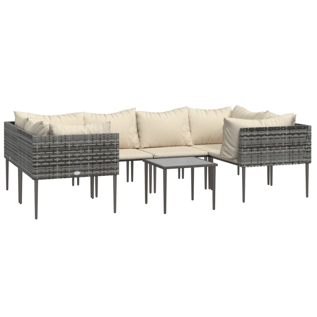 vidaXL Patio Furniture Set Outdoor Lounge Set with Cushions Gray Poly Rattan-1