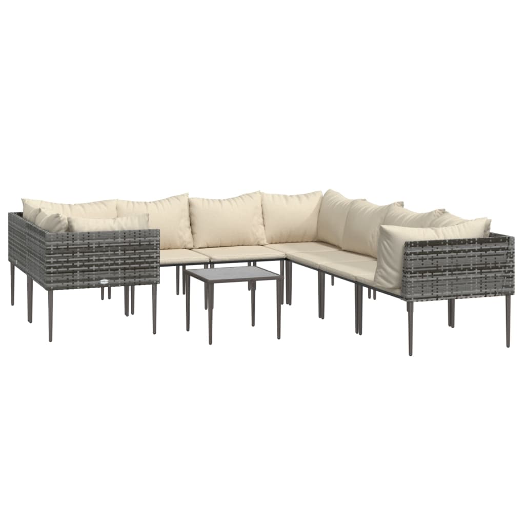 vidaXL Patio Furniture Set Outdoor Lounge Set with Cushions Gray Poly Rattan-2