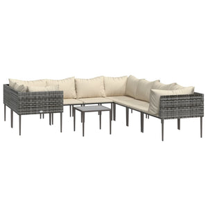 vidaXL Patio Furniture Set Outdoor Lounge Set with Cushions Gray Poly Rattan-2