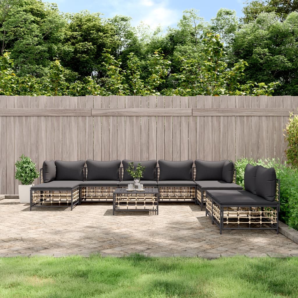 vidaXL Patio Furniture Set 10 Piece Sectional Sofa with Cushions Poly Rattan-7