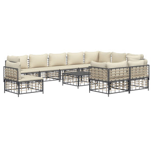 vidaXL Patio Furniture Set 11 Piece Sectional Sofa with Cushions Poly Rattan-7