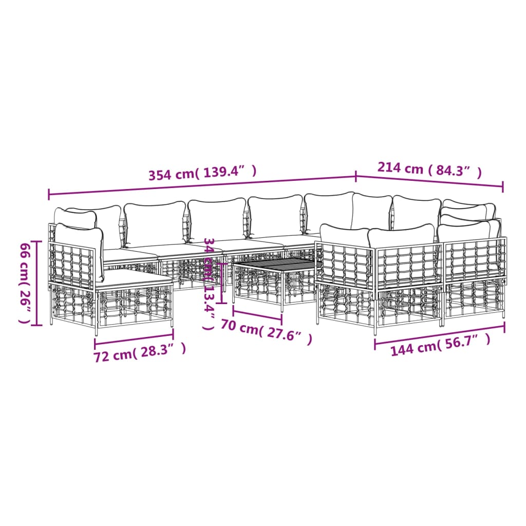 vidaXL Patio Furniture Set 11 Piece Sectional Sofa with Cushions Poly Rattan-16