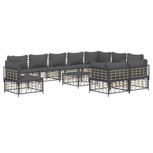 vidaXL Patio Furniture Set 11 Piece Sectional Sofa with Cushions Poly Rattan-8