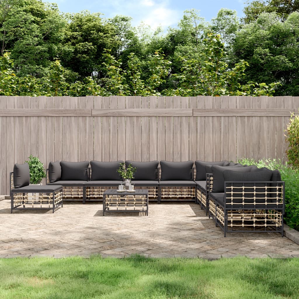 vidaXL Patio Furniture Set 11 Piece Sectional Sofa with Cushions Poly Rattan-10