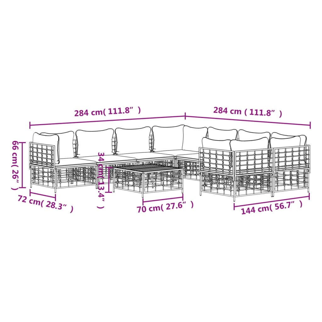 vidaXL Patio Furniture Set 9 Piece Sectional Sofa with Cushions Poly Rattan-16