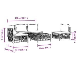 vidaXL Patio Furniture Set 5 Piece Outdoor Garden Loveseat with Cushions Steel-8