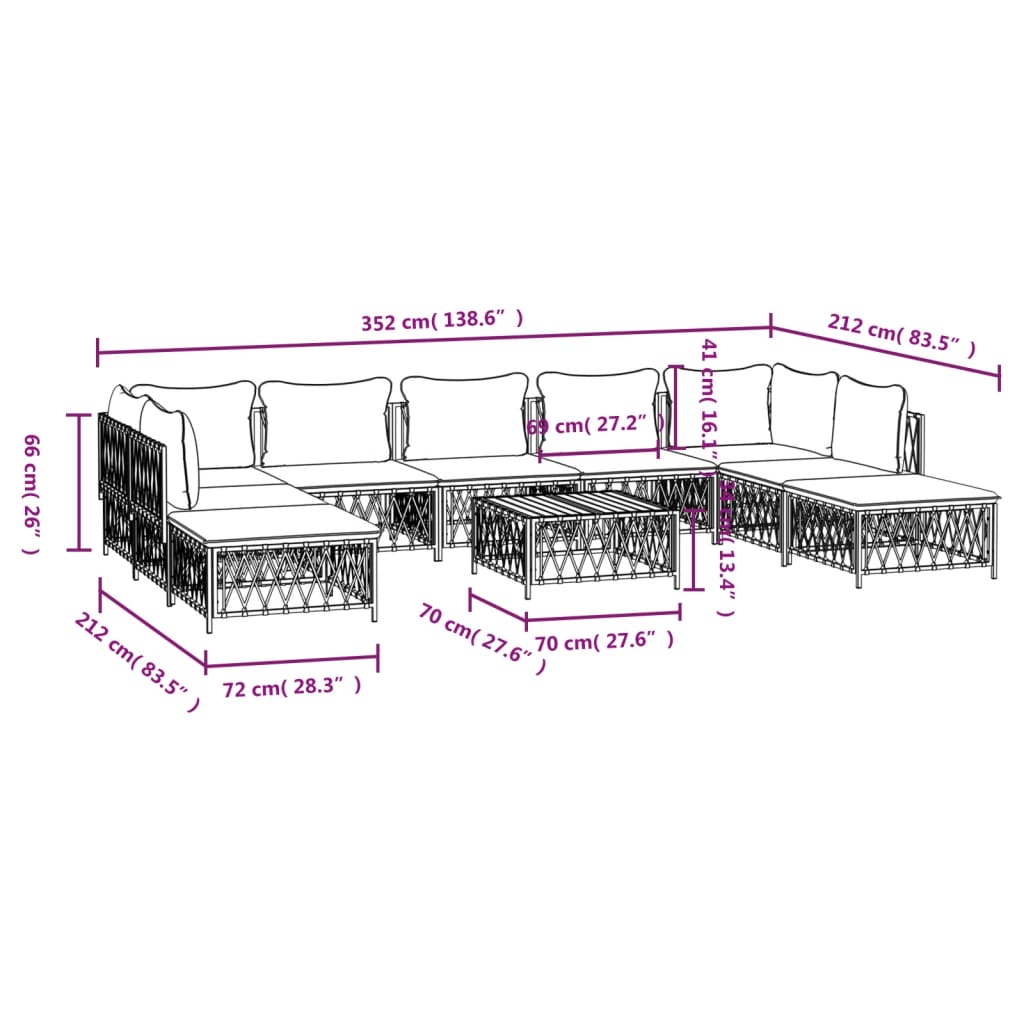 vidaXL Patio Furniture Set 10 Piece Garden Sectional Sofa with Cushions Steel-13