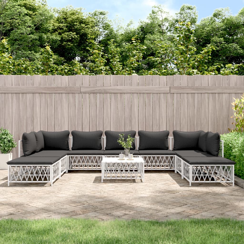 vidaXL Patio Furniture Set 10 Piece Garden Sectional Sofa with Cushions Steel-6