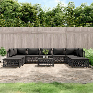 vidaXL Patio Furniture Set 10 Piece Garden Sectional Sofa with Cushions Steel-4