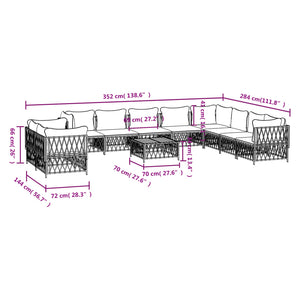 vidaXL Patio Furniture Set 11 Piece Garden Sectional Sofa with Cushions Steel-0