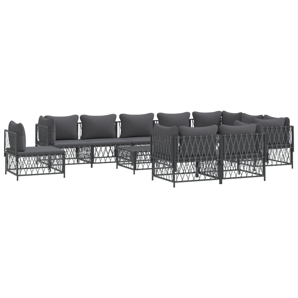 vidaXL Patio Furniture Set 11 Piece Garden Sectional Sofa with Cushions Steel-1