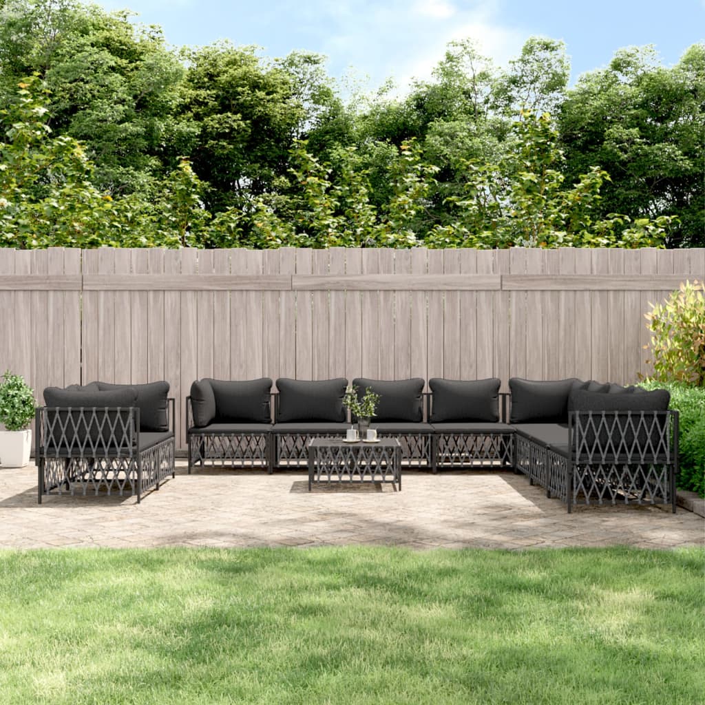 vidaXL Patio Furniture Set 11 Piece Garden Sectional Sofa with Cushions Steel-5