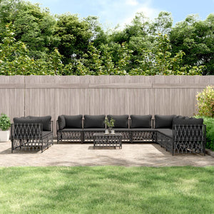 vidaXL Patio Furniture Set 11 Piece Garden Sectional Sofa with Cushions Steel-5