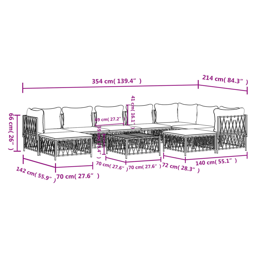 vidaXL Patio Furniture Set 10 Piece Garden Sectional Sofa with Cushions Steel-12