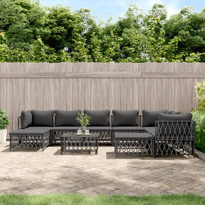 vidaXL Patio Furniture Set 10 Piece Garden Sectional Sofa with Cushions Steel-5