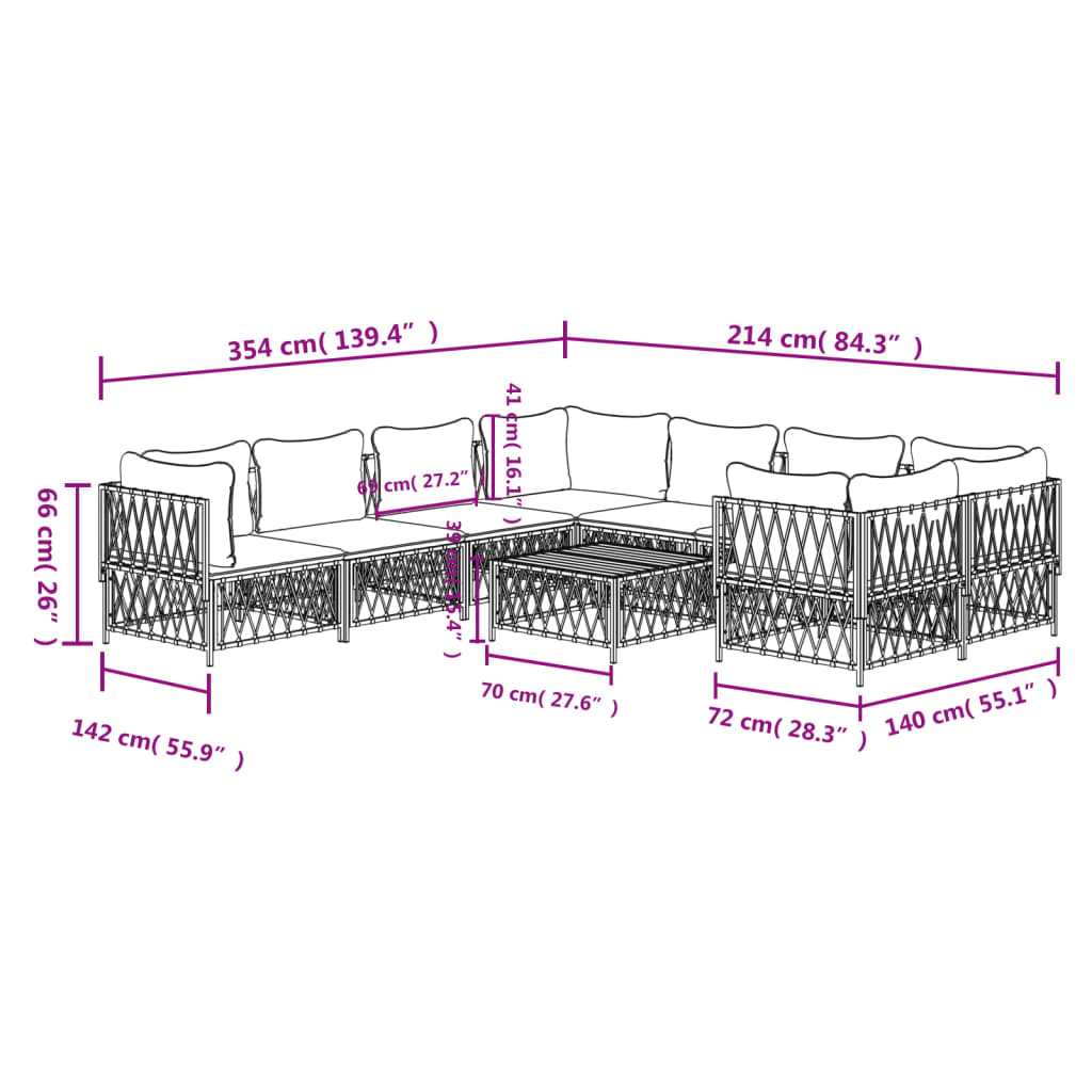 vidaXL Patio Furniture Set 9 Piece Garden Sectional Sofa with Cushions Steel-9