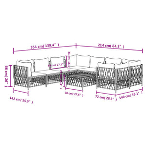 vidaXL Patio Furniture Set 9 Piece Garden Sectional Sofa with Cushions Steel-9