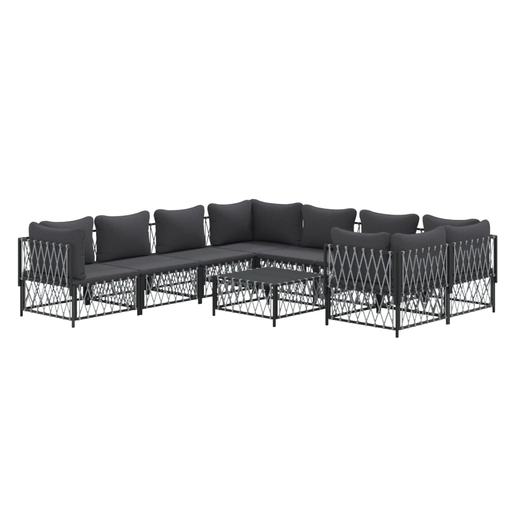 vidaXL Patio Furniture Set 9 Piece Garden Sectional Sofa with Cushions Steel-0