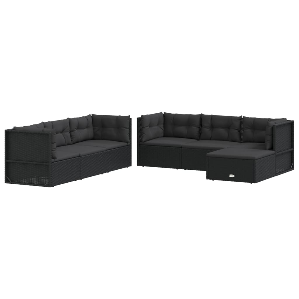 vidaXL Patio Furniture Set Sectional Sofa with Cushions Black Poly Rattan-1