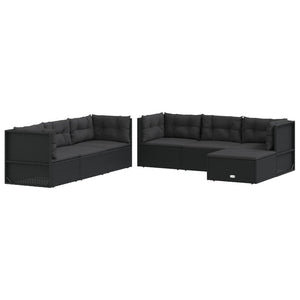 vidaXL Patio Furniture Set Sectional Sofa with Cushions Black Poly Rattan-17