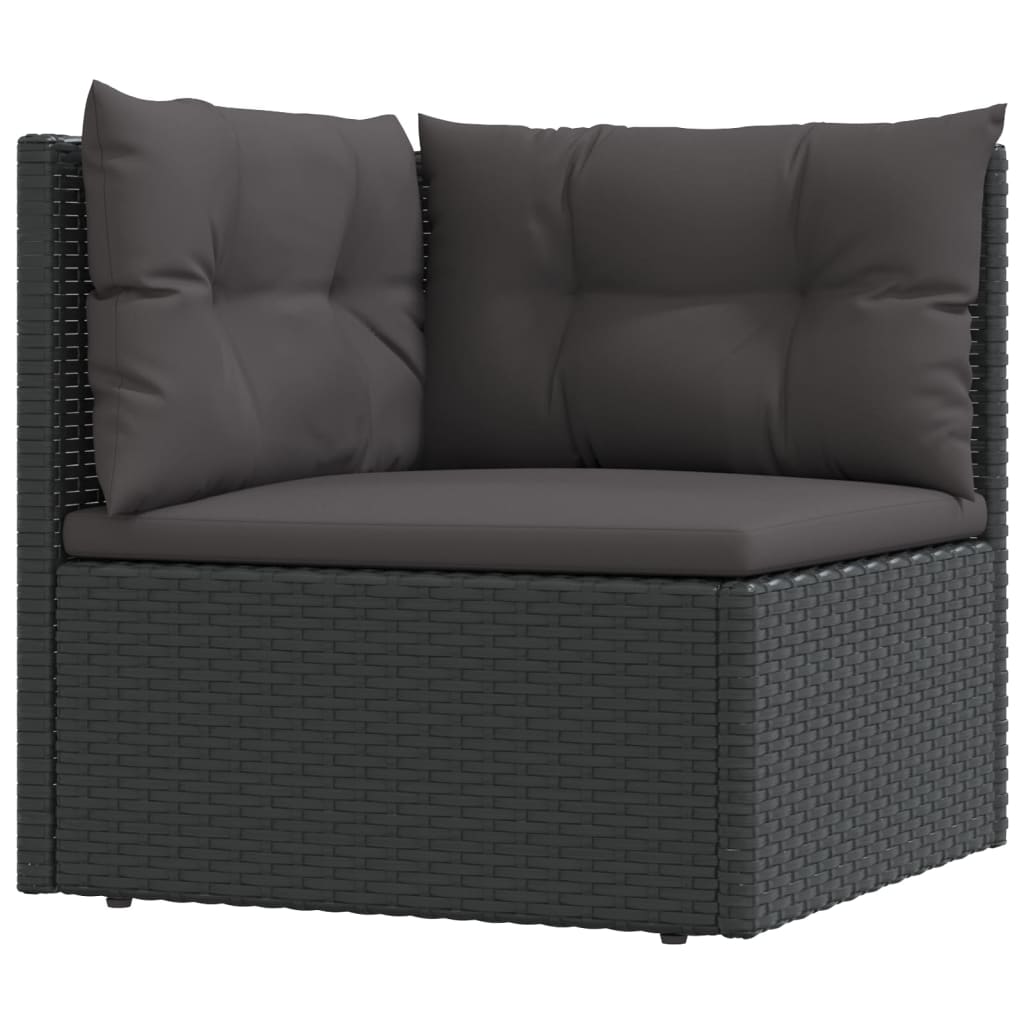 vidaXL Patio Furniture Set Sectional Sofa with Cushions Black Poly Rattan-23