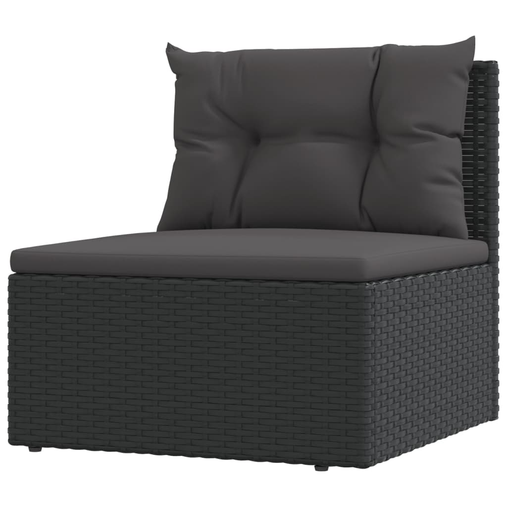 vidaXL Patio Furniture Set Sectional Sofa with Cushions Black Poly Rattan-29