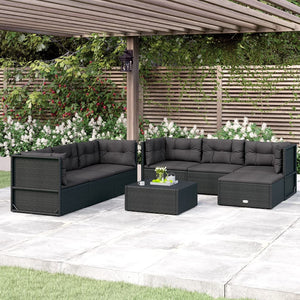 vidaXL Patio Furniture Set Sectional Sofa with Cushions Black Poly Rattan-9