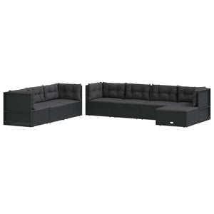 vidaXL Patio Furniture Set Sectional Sofa with Cushions Black Poly Rattan-4