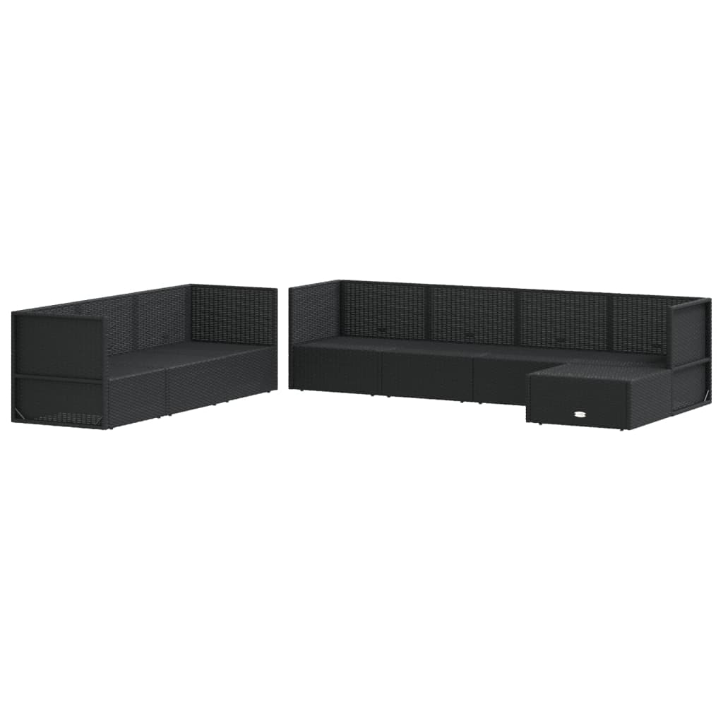 vidaXL Patio Furniture Set Sectional Sofa with Cushions Black Poly Rattan-19