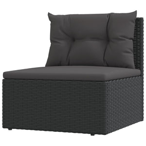 vidaXL Patio Furniture Set Sectional Sofa with Cushions Black Poly Rattan-28