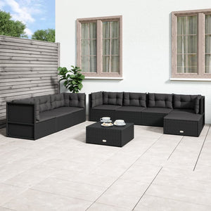 vidaXL Patio Furniture Set Sectional Sofa with Cushions Black Poly Rattan-8