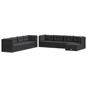 vidaXL Patio Furniture Set Sectional Sofa with Cushions Black Poly Rattan-7