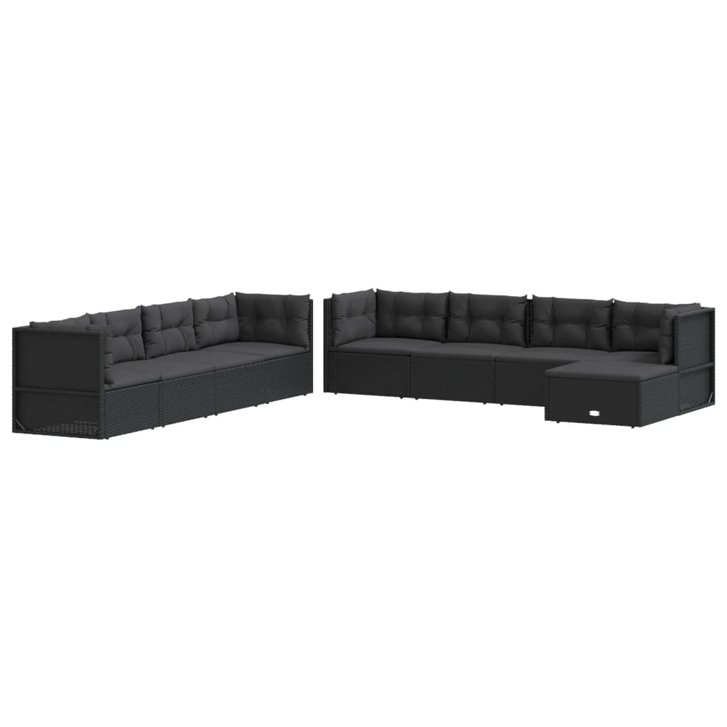 vidaXL Patio Furniture Set Sectional Sofa with Cushions Black Poly Rattan-18