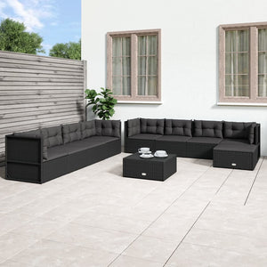 vidaXL Patio Furniture Set Sectional Sofa with Cushions Black Poly Rattan-11