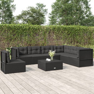 vidaXL 7 Piece Patio Lounge Set with Cushions Black Poly Rattan-0