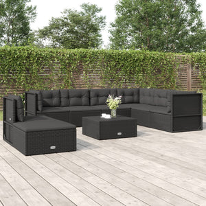 vidaXL 8 Piece Patio Lounge Set with Cushions Black Poly Rattan-0