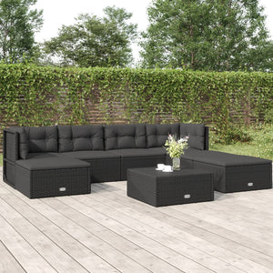 vidaXL 7 Piece Patio Lounge Set with Cushions Black Poly Rattan-0